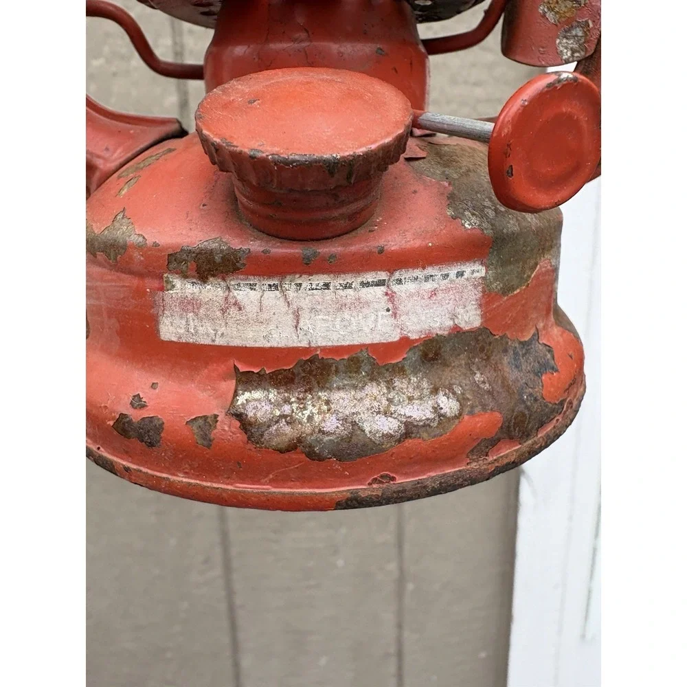 Vintage Red Metal Paraffin Lantern Oil Lamp Rustic Farmhouse Decor